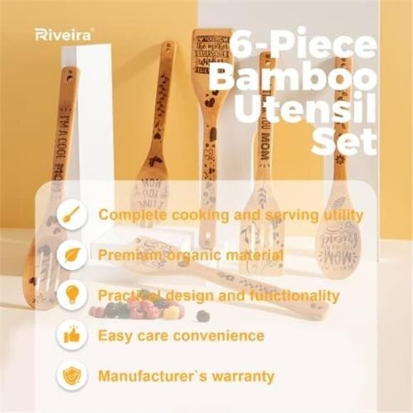 6Pcs Mothers Day Gifts For Moms, Wife Bamboo Wooden Spoon for Cooking - Picture 6 of 6